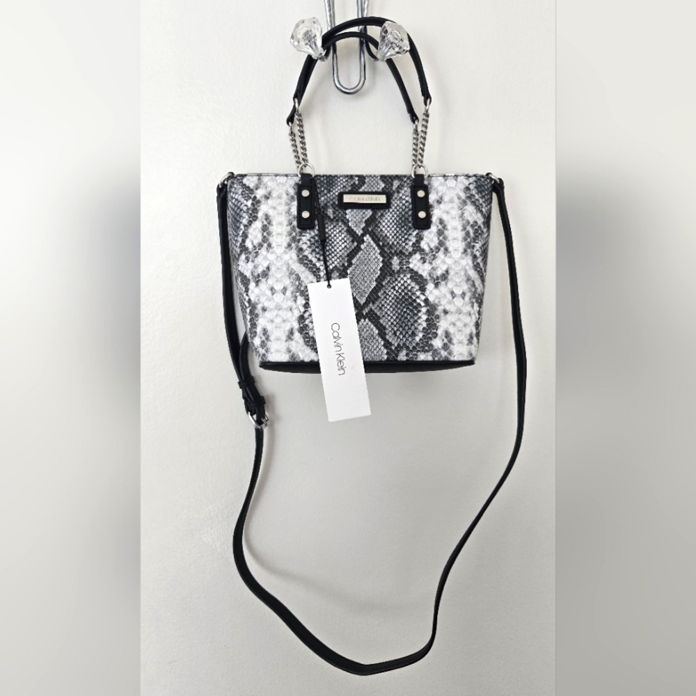 Calvin Klein Black & White Snake Print Crossbody Tote